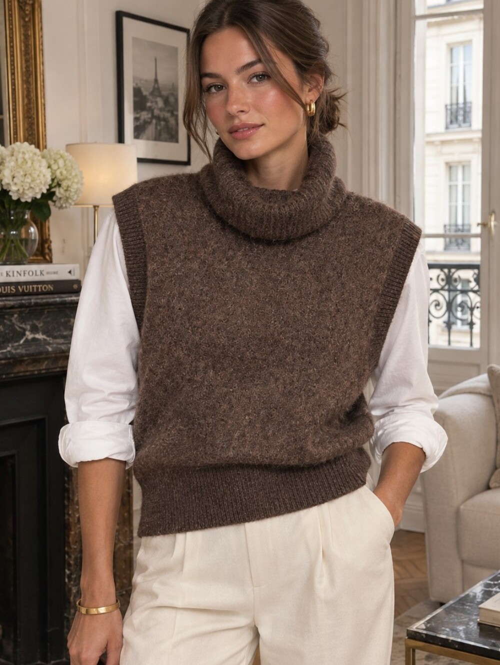 Kerisma Brown Mohair Sleeveless Turtleneck Sweater Vest Fuzzy OS Fall Autumn MED